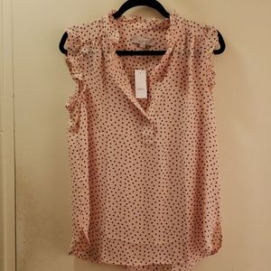 Loft Pink Top with Black Hearts Size M